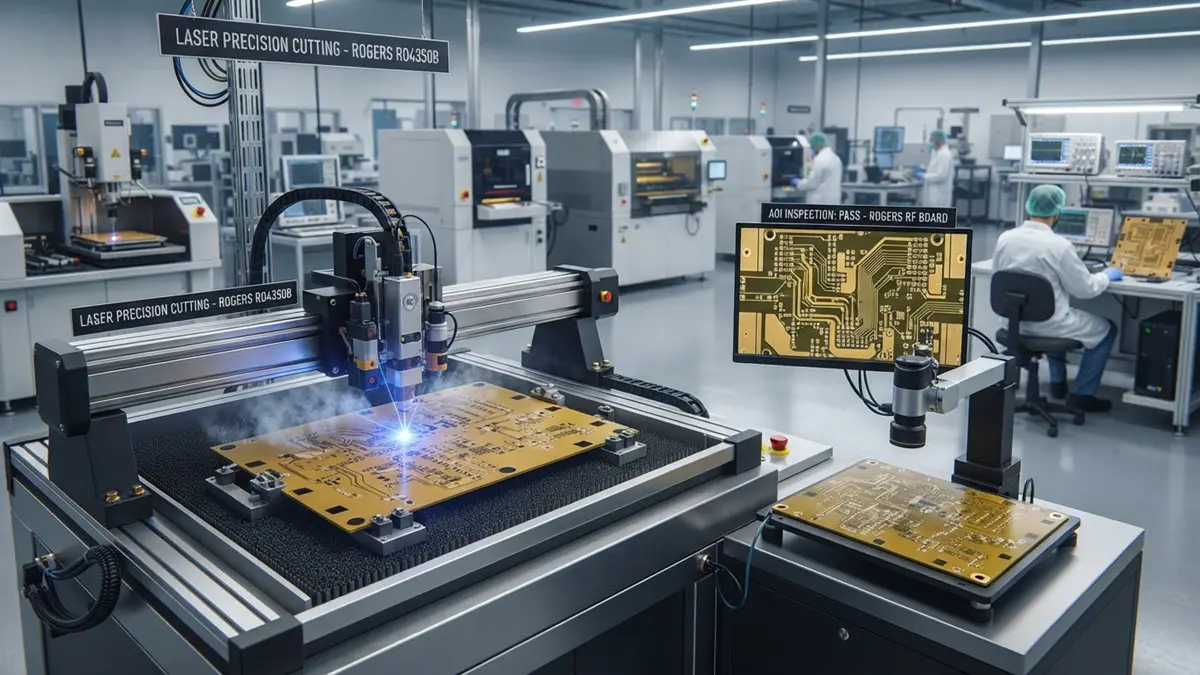 Rogers RO4350B high frequency PCB manufacturer - High-tech manufacturing facility producing precision RF circuit boards