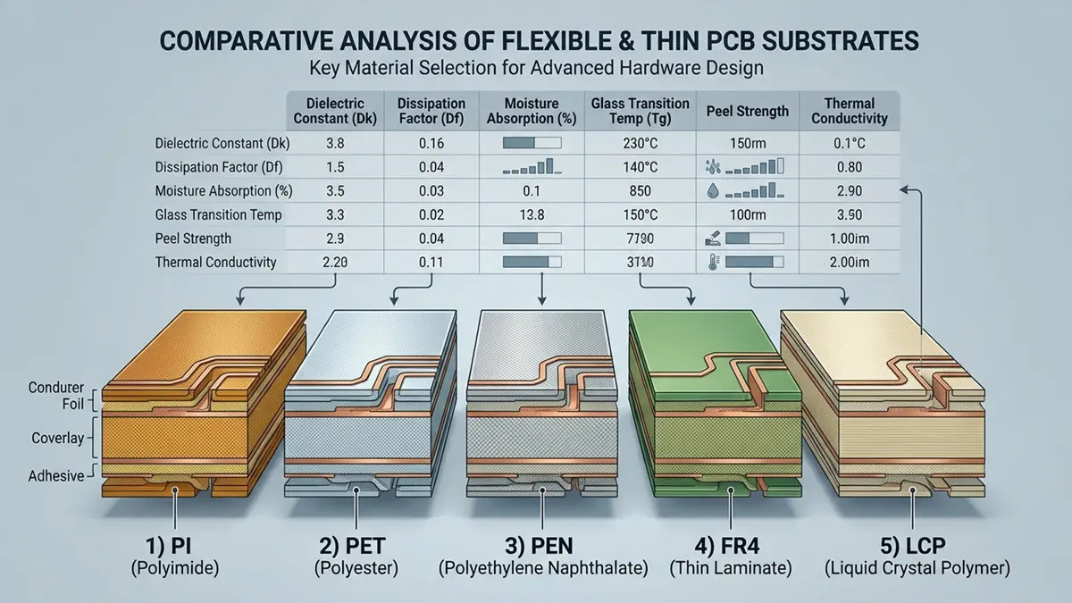 Flexible Pcb Substrate Materials Compared Pi, Pet, Pen, Fr4, And Lcp