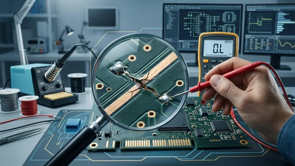 A visual infographic of PCB diagnostic, repair, and failure prevention