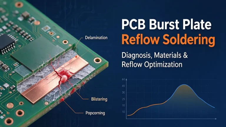 PCB burst plate reflow soldering fault types including delamination, blistering and popcorning failure analysis